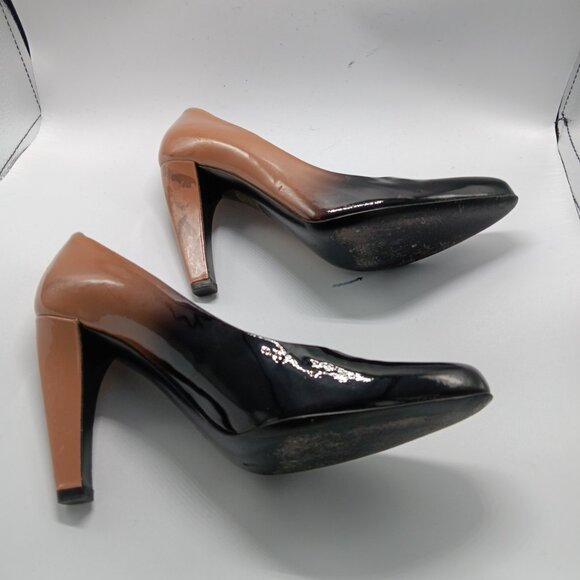 Authentic Prada Black & Tan Patent Classic High Heel Pumps - Picture 2 of 8